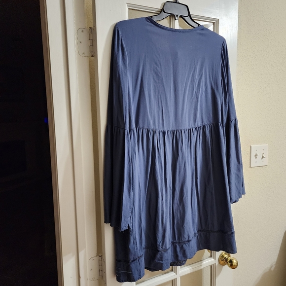 Knox Rose Blue Embroidered Boho Tunic Dress XL Bell Sleeve Peasant Mini - Picture 4 of 13